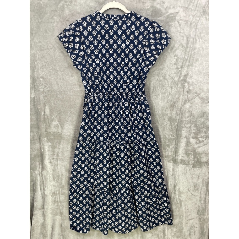 J.Crew Willa Midi Dress Size 8 Navy Blue Floral Tiered Pockets MSRP $158 NWT - Picture 2 of 10